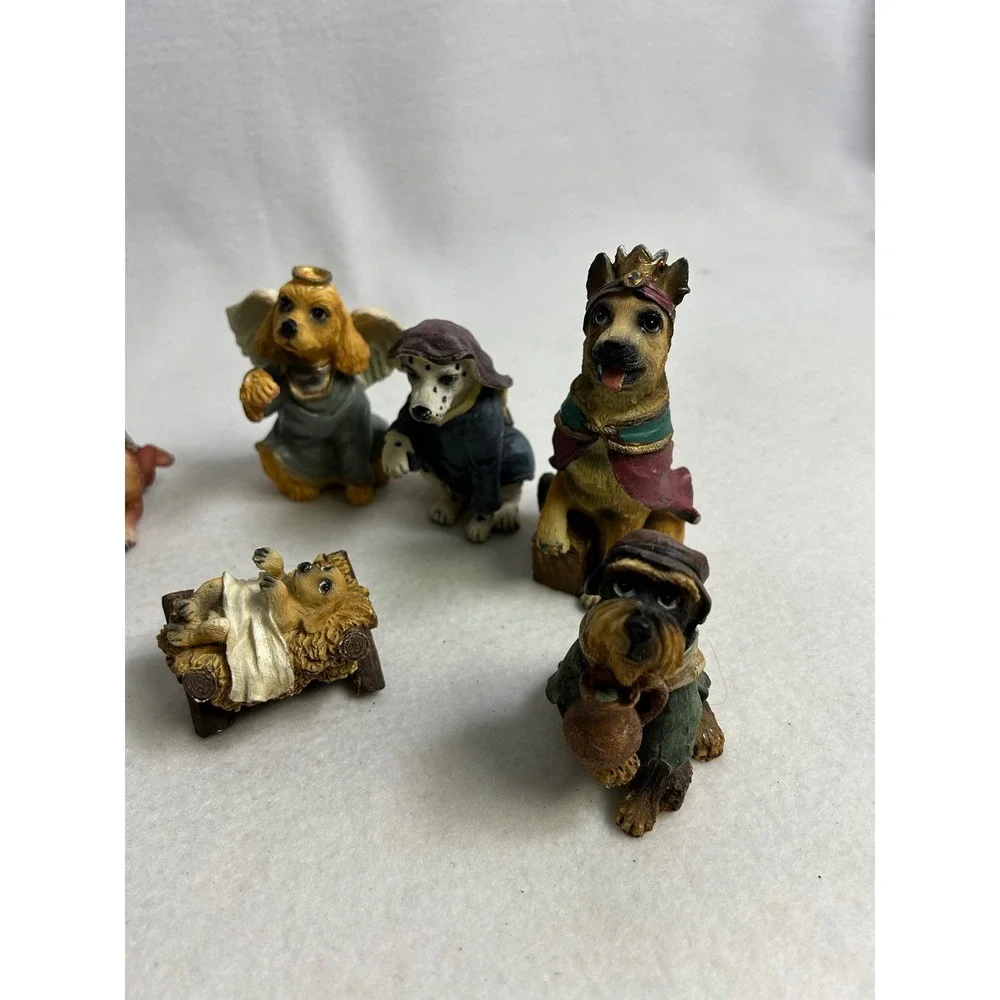 Christmas Dog Nativity 8 Piece Set Multicolor Resin Puppy Figurines‎